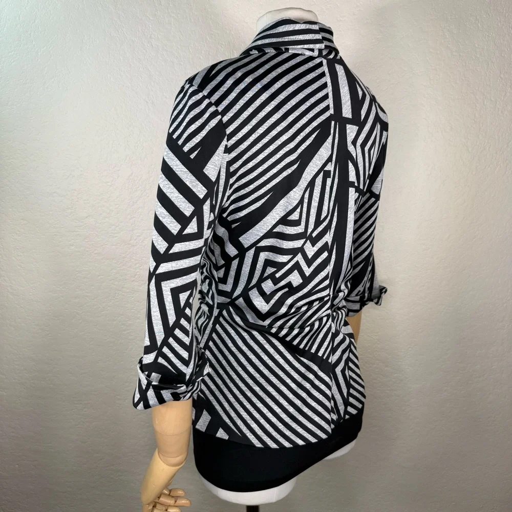 Joseph Ribkoff Geometric Ruched Striped Fitted Zip Blazer Light Jacket SZ 10 EUC